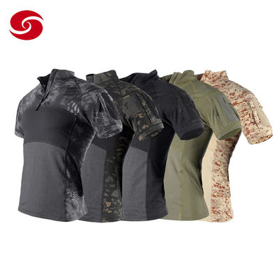 Stand Collar Breathable Mesh Short Sleeves Military Tactical Shirt With Zipper